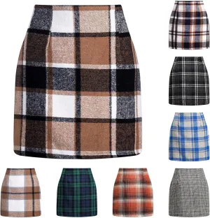 Plaid Skirts for Women Fall High Waisted Wool Christmas Skirts Sexy Tight Bodycon Tartan Flannel Mini Pencil Skirt