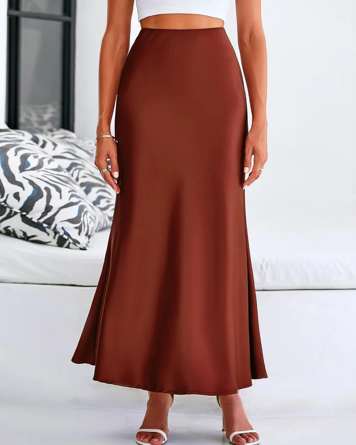 Satin Silk Maxi Skirts for Women Summer Elegant High Waist Long Skirts Cocktail Party Wedding Mermaid Dressy Skirt