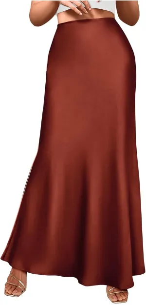 Satin Silk Maxi Skirts for Women Summer Elegant High Waist Long Skirts Cocktail Party Wedding Mermaid Dressy Skirt