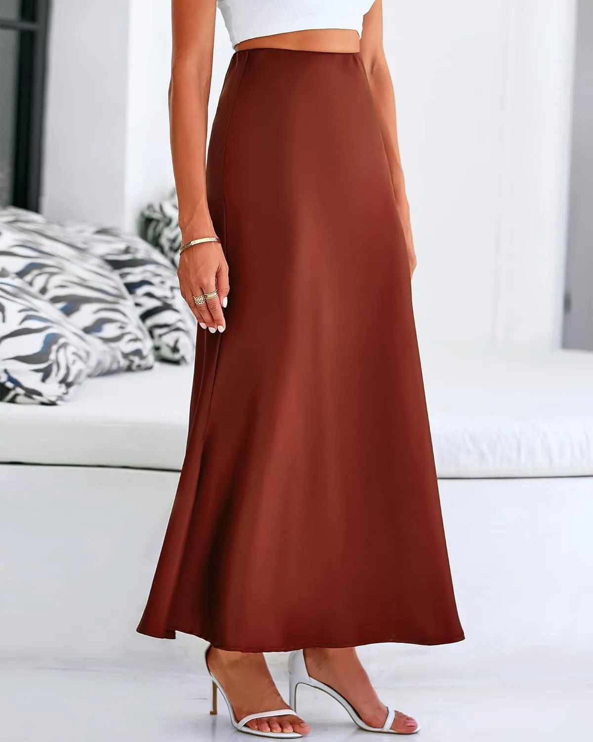 Satin Silk Maxi Skirts for Women Summer Elegant High Waist Long Skirts Cocktail Party Wedding Mermaid Dressy Skirt