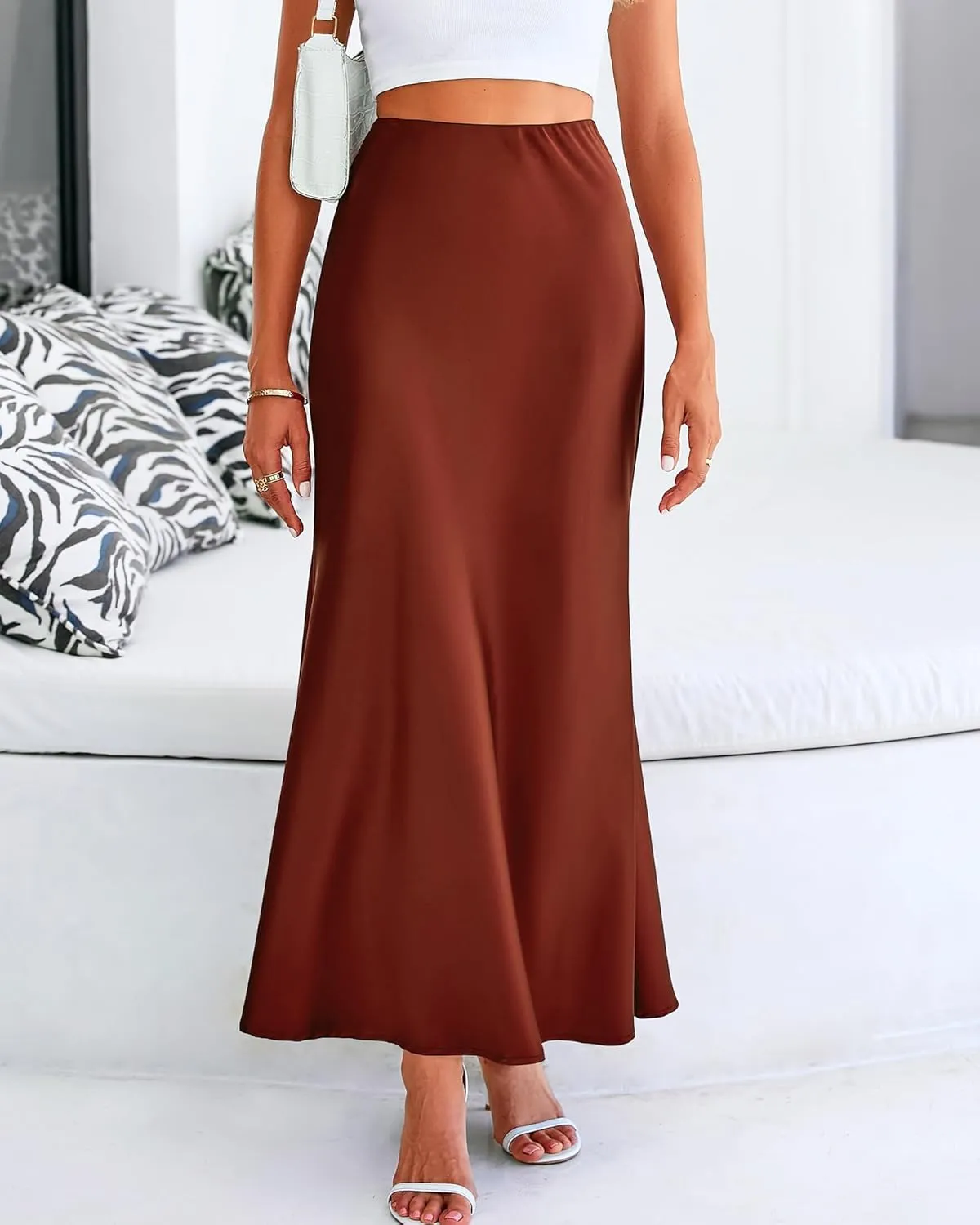 Satin Silk Maxi Skirts for Women Summer Elegant High Waist Long Skirts Cocktail Party Wedding Mermaid Dressy Skirt