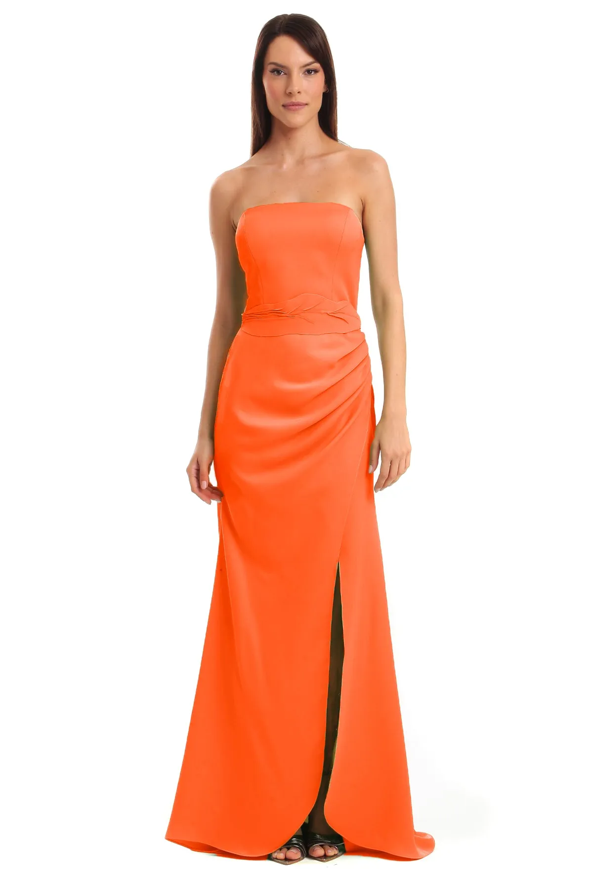 Vestido Longo Sem Alças E Saia Transpassada