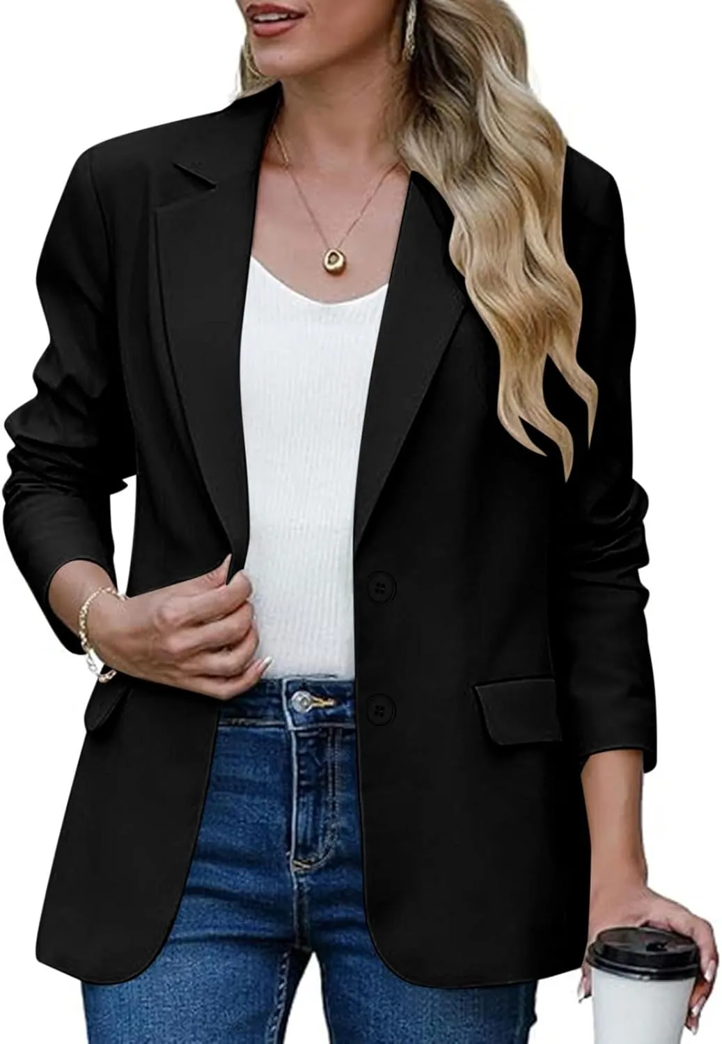 Women Business Casual Blazer with Lined,Professional Work Suit Jacket with Pockets??Long Sleeve Button Open Front