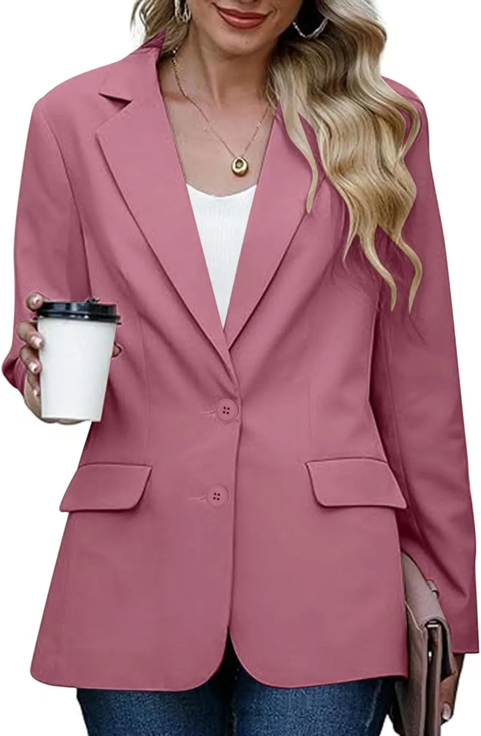 Women Business Casual Blazer with Lined,Professional Work Suit Jacket with Pockets??Long Sleeve Button Open Front