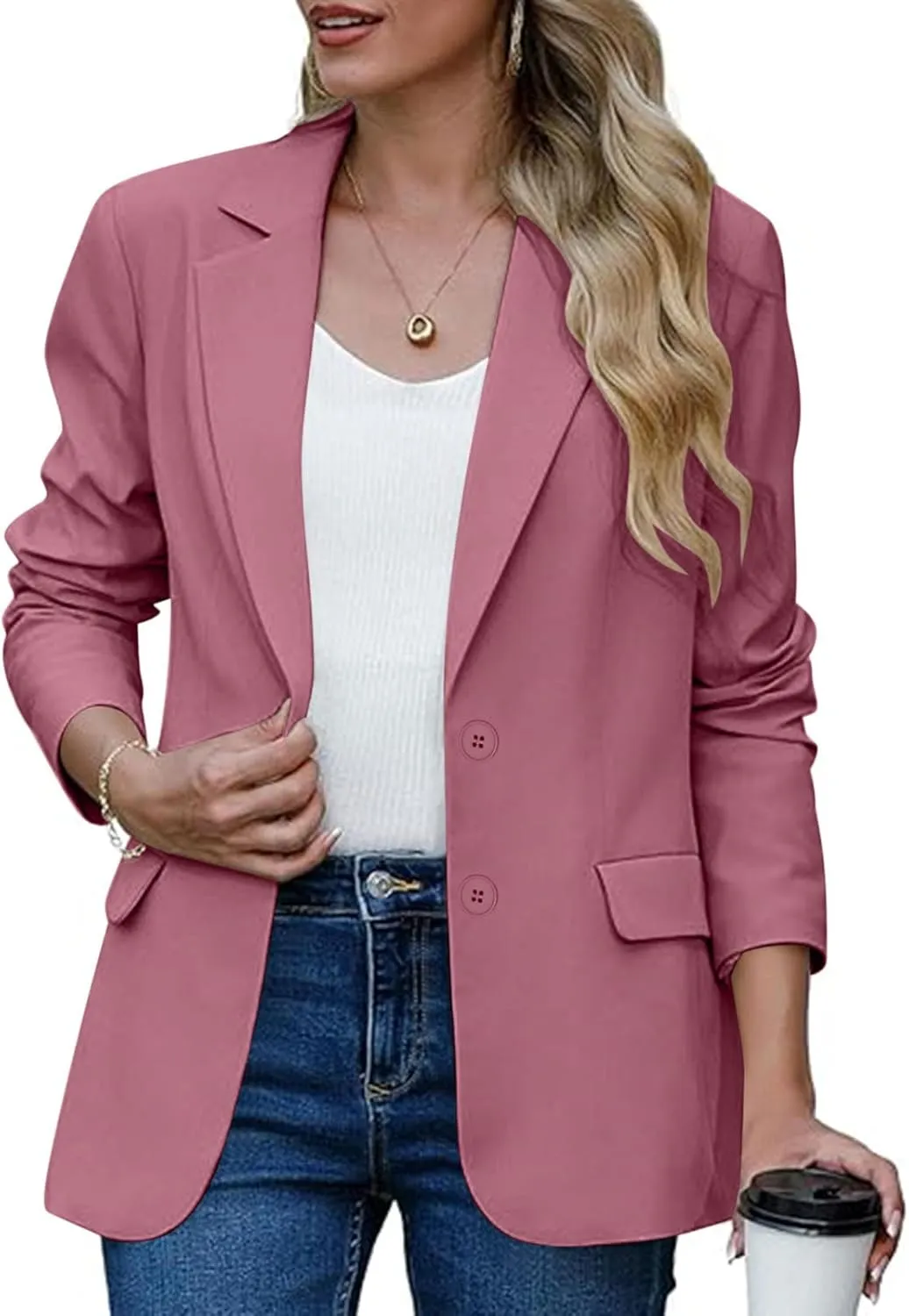 Women Business Casual Blazer with Lined,Professional Work Suit Jacket with Pockets??Long Sleeve Button Open Front