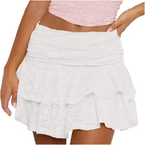 Women Flowy Shorts Skirts High Waist Ruffle Tiered Lace Mini Skirt Summer Cute Layered Casual Beach Travel Outfits