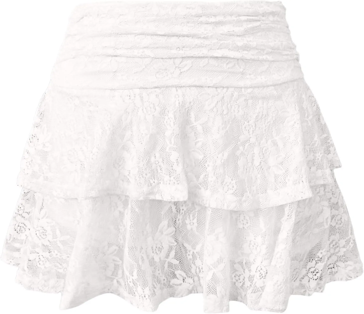 Women Flowy Shorts Skirts High Waist Ruffle Tiered Lace Mini Skirt Summer Cute Layered Casual Beach Travel Outfits