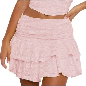 Women Flowy Shorts Skirts High Waist Ruffle Tiered Lace Mini Skirt Summer Cute Layered Casual Beach Travel Outfits