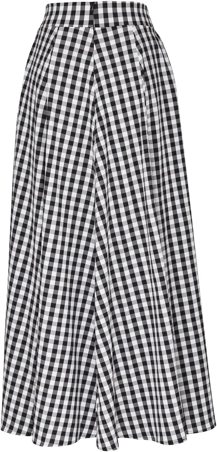 Women Plaid Maxi Skirts Plus Size Midi Skirts Flowy Beach Skirt Gingham Skirt Long Summer Skirts A Line Skirts Pocket