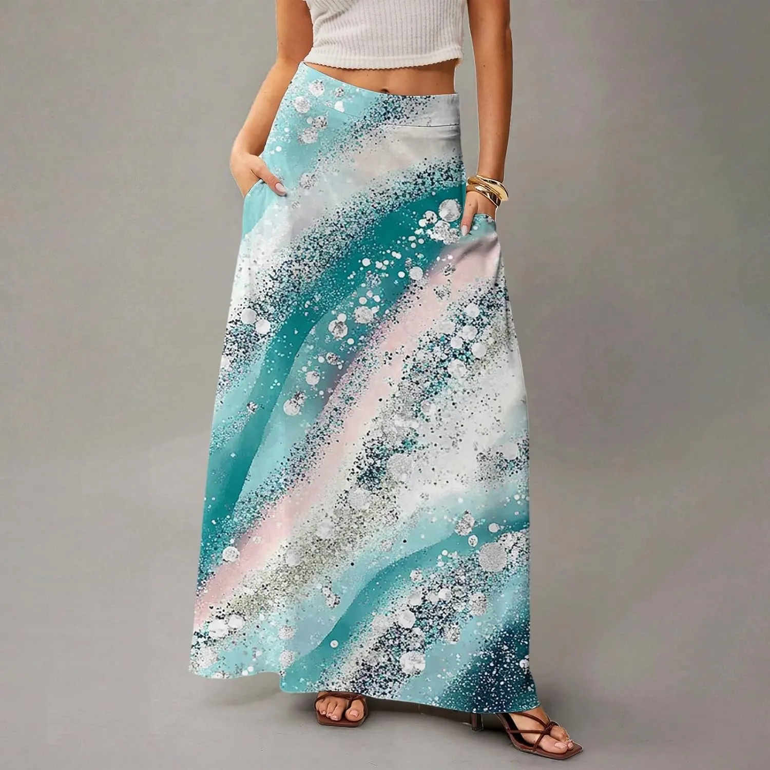 Women's 2025 Bohemian Long Floral Skirts Flowy High Waist Floral Maxi Skirt Summer Regular Trendy Skirts