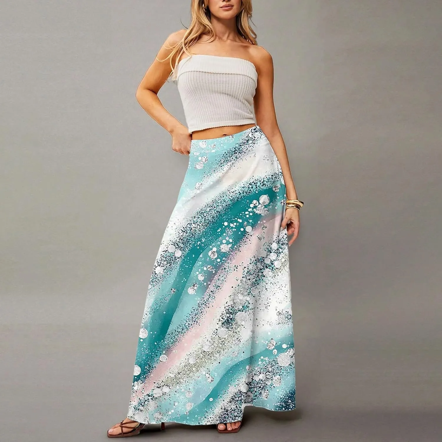Women's 2025 Bohemian Long Floral Skirts Flowy High Waist Floral Maxi Skirt Summer Regular Trendy Skirts