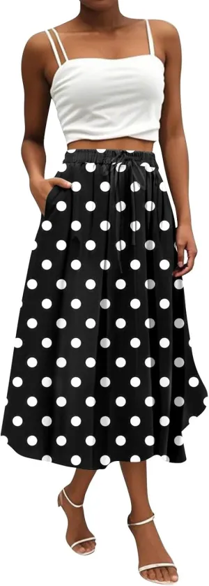 Women's Boho Outfits 2025 Bohemian Long Skirts Flowy High Waist A Line Summer Pleated Skirts, S-2XL