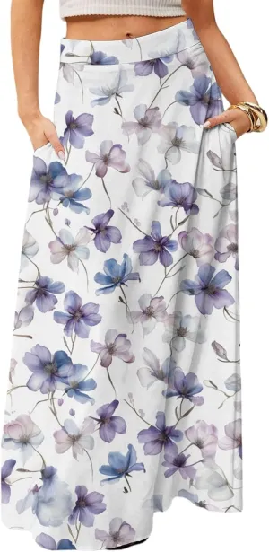 Women's Concert Outfits Skirt Casual Elastic High Waist Maxi Skirts Flowy A Line Beach Sundresses, S-2XL