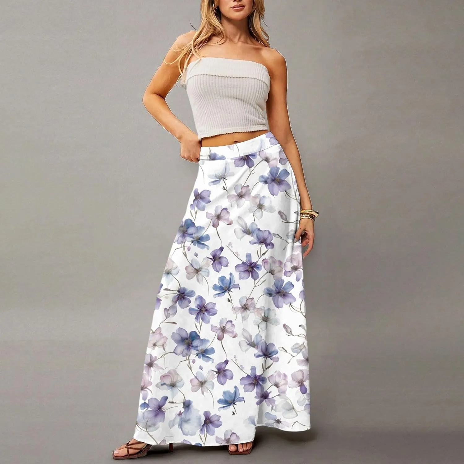 Women's Concert Outfits Skirt Casual Elastic High Waist Maxi Skirts Flowy A Line Beach Sundresses, S-2XL