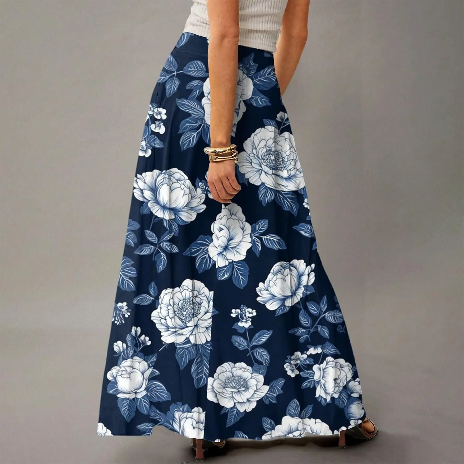 Women's Concert Outfits Skirt Casual Elastic High Waist Maxi Skirts Flowy A Line Beach Sundresses, S-2XL
