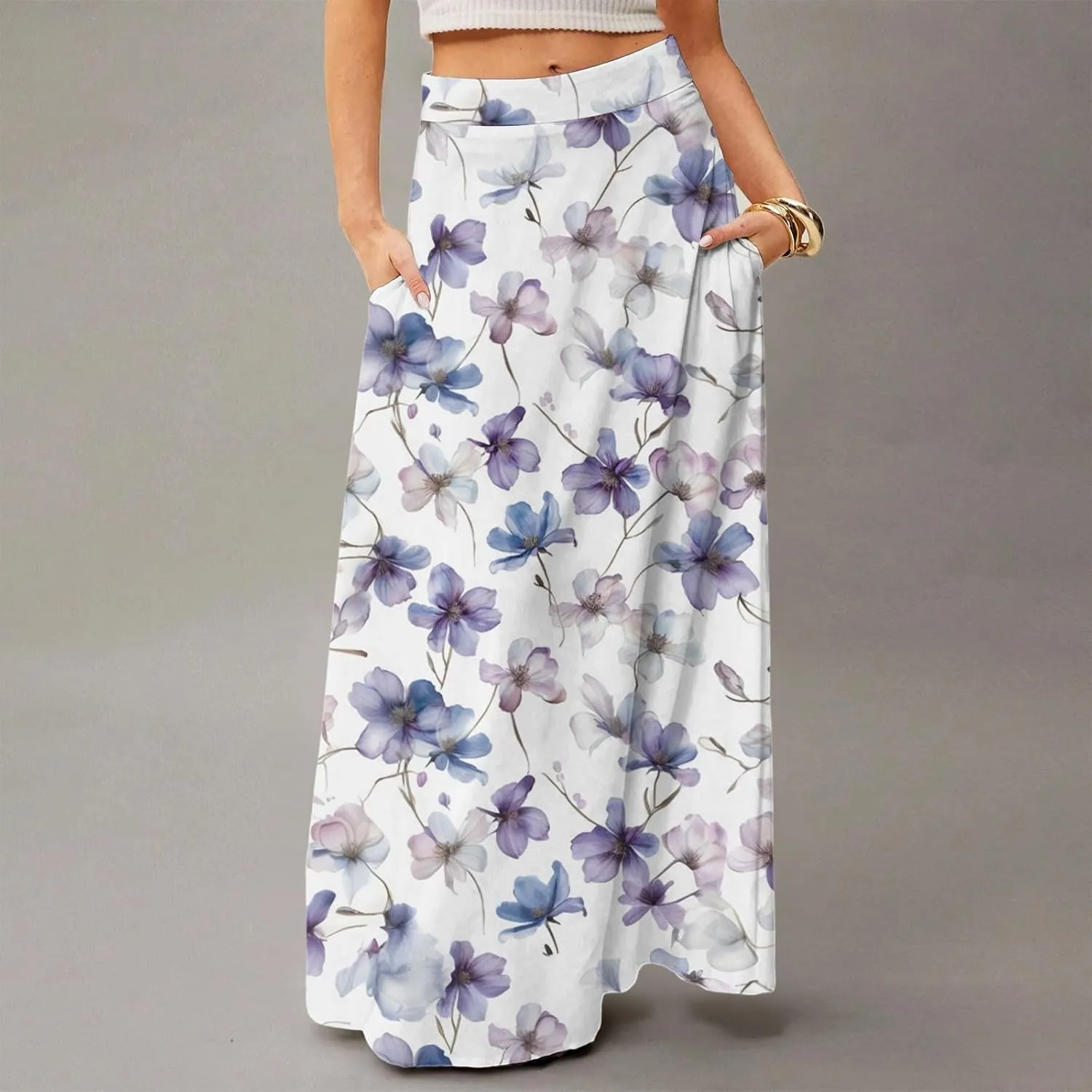 Women's Concert Outfits Skirt Casual Elastic High Waist Maxi Skirts Flowy A Line Beach Sundresses, S-2XL