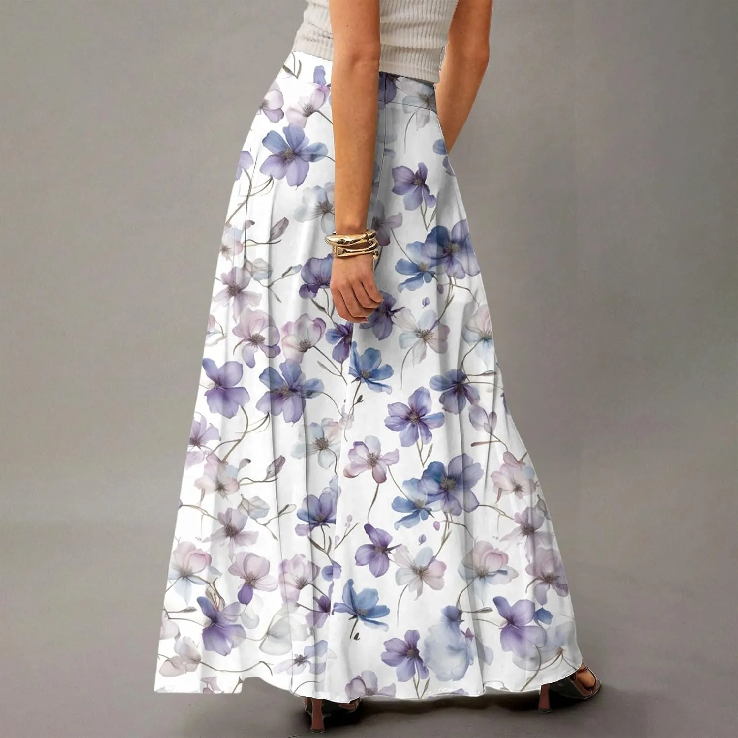Women's Concert Outfits Skirt Casual Elastic High Waist Maxi Skirts Flowy A Line Beach Sundresses, S-2XL
