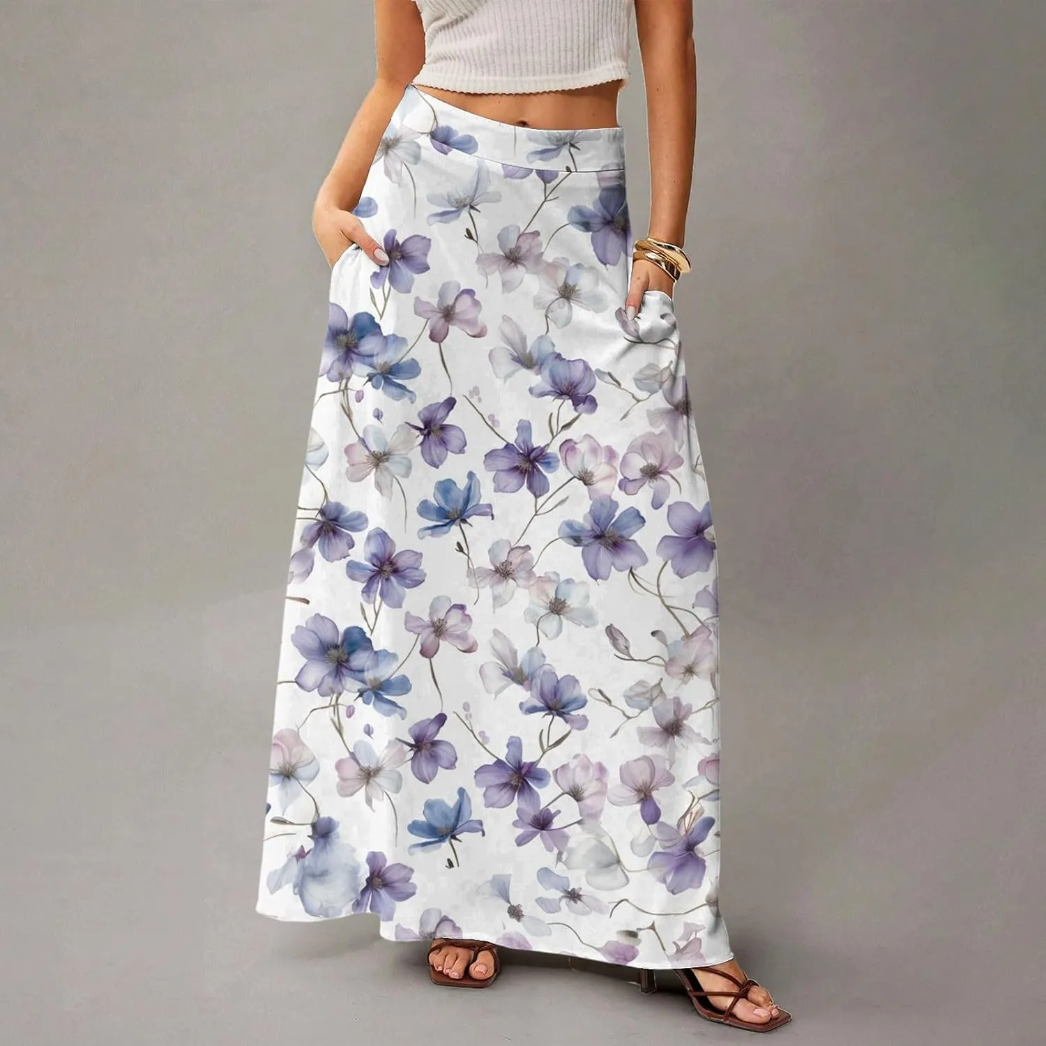Women's Concert Outfits Skirt Casual Elastic High Waist Maxi Skirts Flowy A Line Beach Sundresses, S-2XL