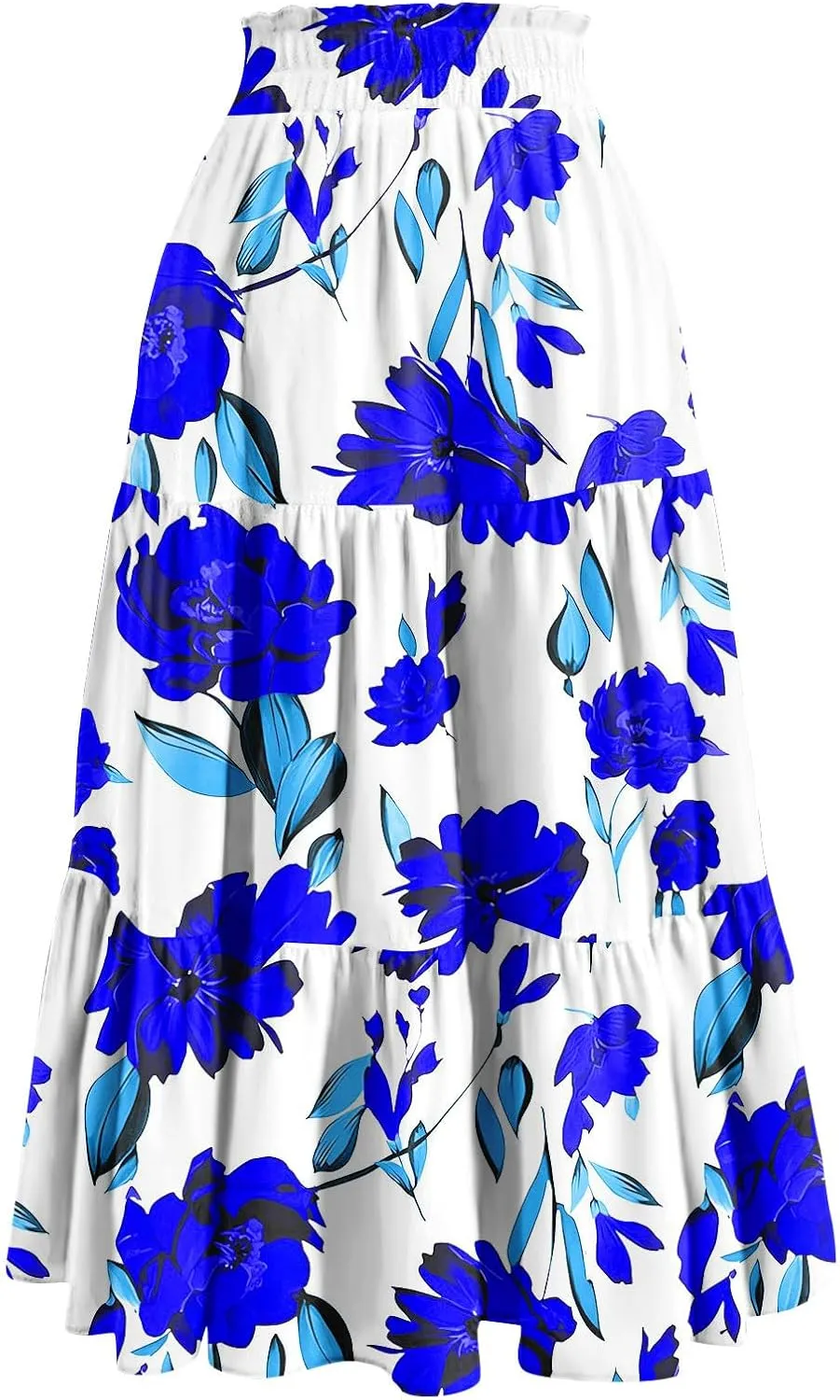Women's Dresses Boho Floral Skirt Casual Elastic High Waist Maxi Skirts Flowy A Line Beach Long Skirt Dresses