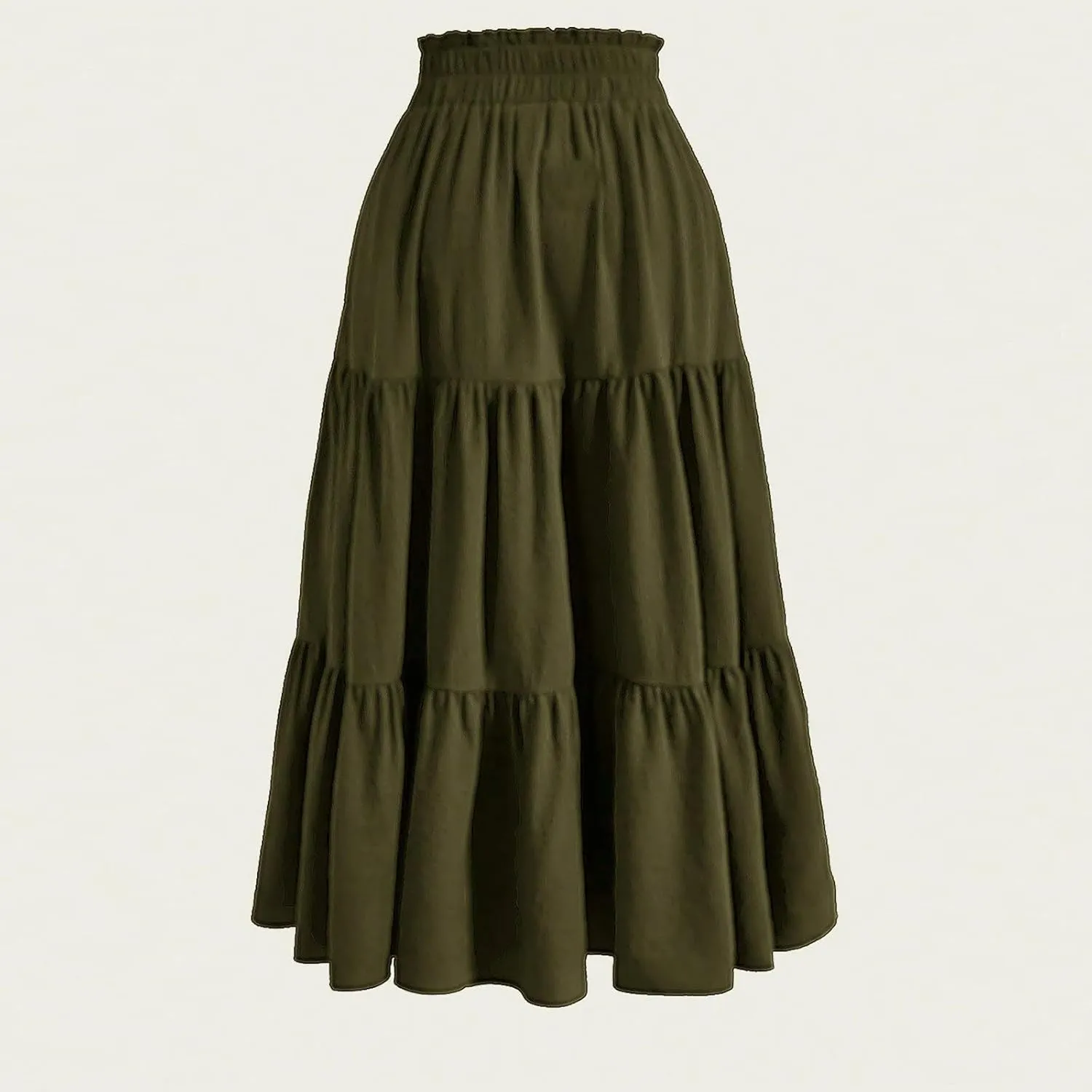 Womens Elastic High Waist Midi Skirt Flowy Ruffle Tie Front A Line Skirts Casual Summer Trendy Floral Tiered Skirt