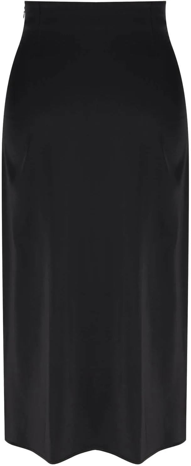 Women's Formal Satin Pencil Skirt High Waist Side Slit Drape Suit Long Skirt Zipper Midi Bodycon Skirt for Work Business