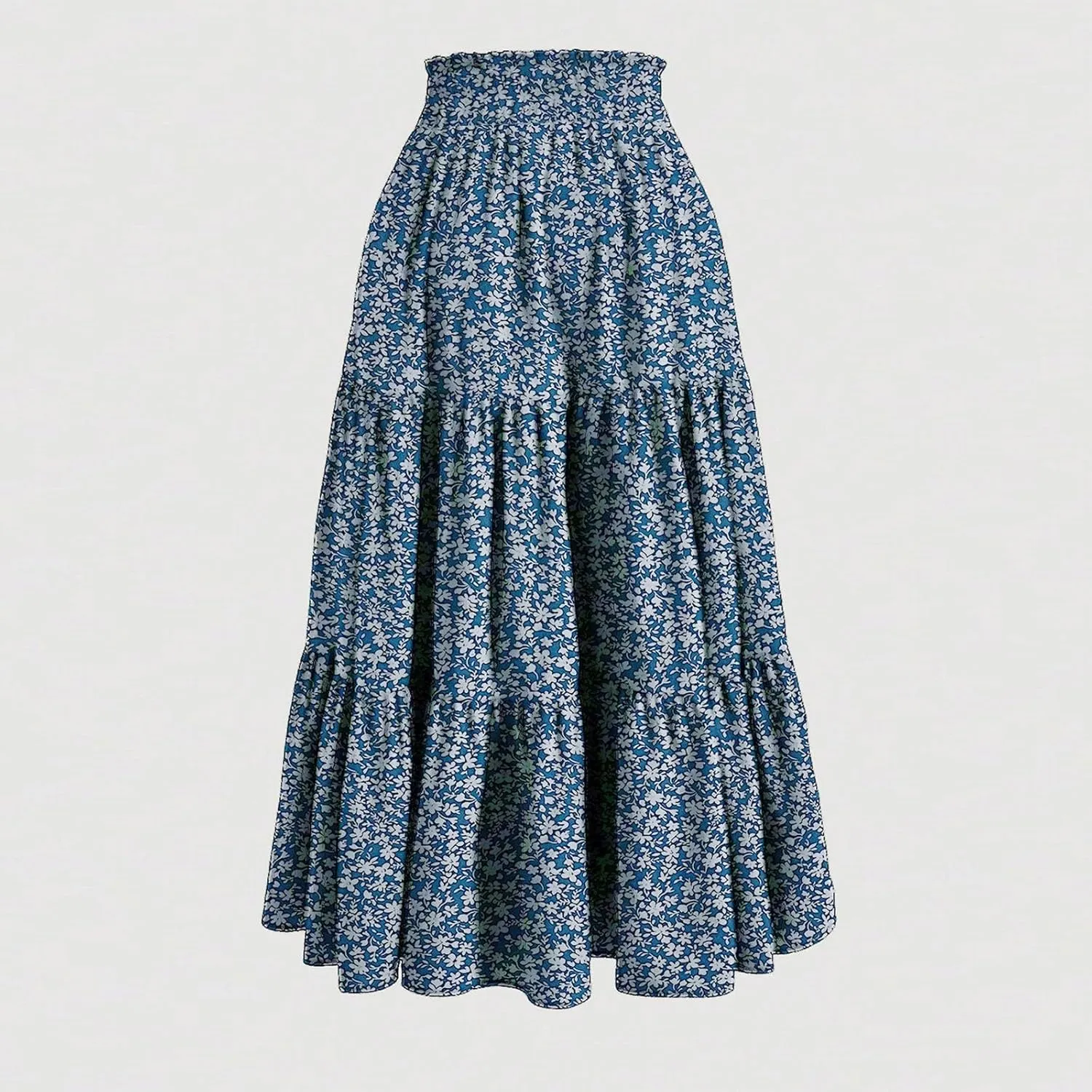 Womens Maxi Skirt Boho High Waisted Tiered Ruffle Floral Skirt Trendy Summer Flowy A Line Beach Skirt Cruise Outfits