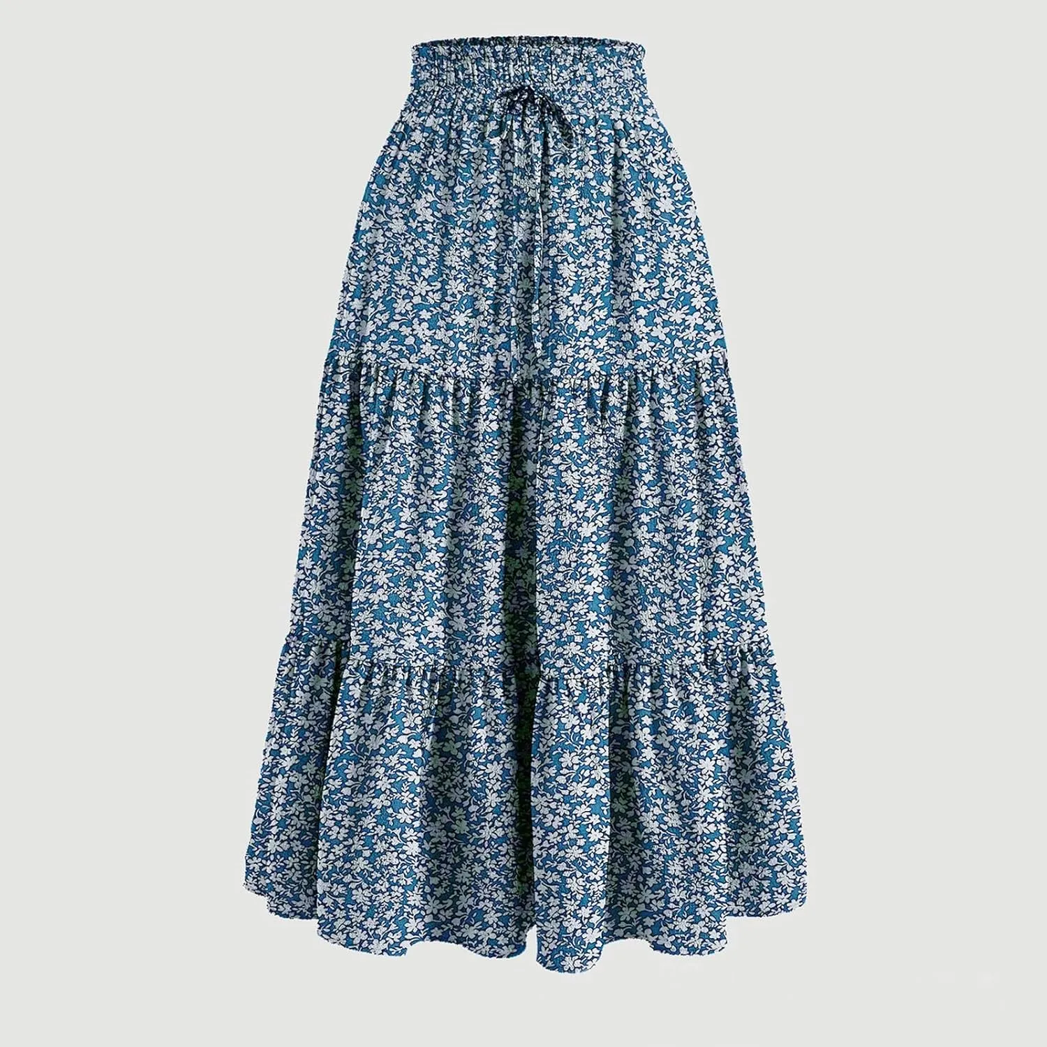 Womens Maxi Skirt Boho High Waisted Tiered Ruffle Floral Skirt Trendy Summer Flowy A Line Beach Skirt Cruise Outfits