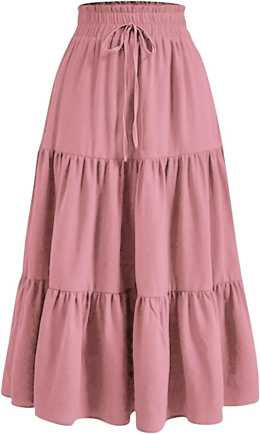 Womens Maxi Skirt Boho High Waisted Tiered Ruffle Floral Skirt Trendy Summer Flowy A Line Beach Skirt Cruise Outfits