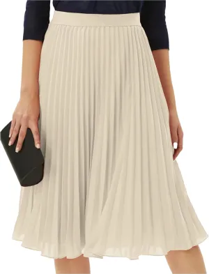 Womens Midi Skirt Elastic High Waist Pleated Chiffon Skirt Swing Flowy A-Line Skirts Casual Beach Vacation Clothes