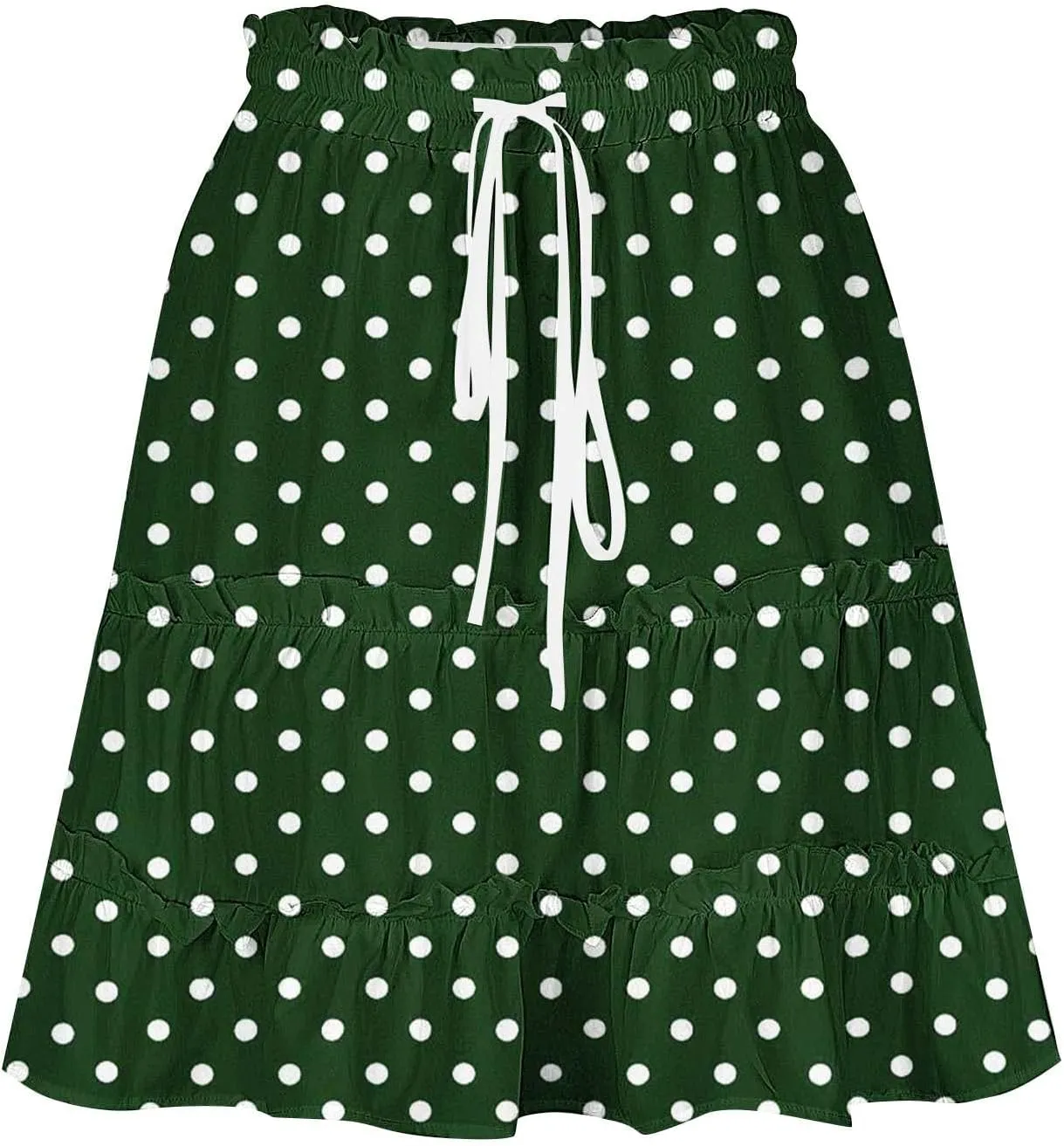 Women's Mini Skirts Summer Floral High Waist Ruffle Drawstring Tie Polka Dots Short Skirt Flowy Beach Skirts