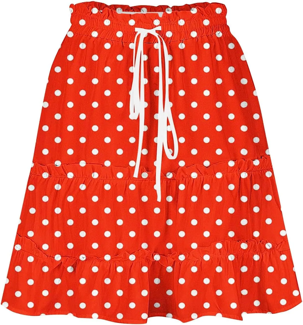 Women's Mini Skirts Summer Floral High Waist Ruffle Drawstring Tie Polka Dots Short Skirt Flowy Beach Skirts