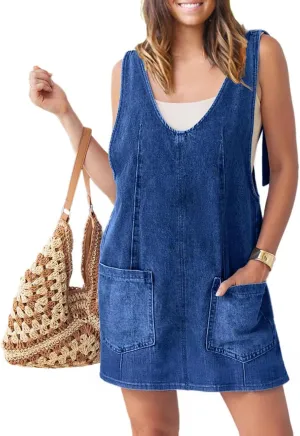 Women's Overall Dress A Line Jumper Mini Dresses with Pockets