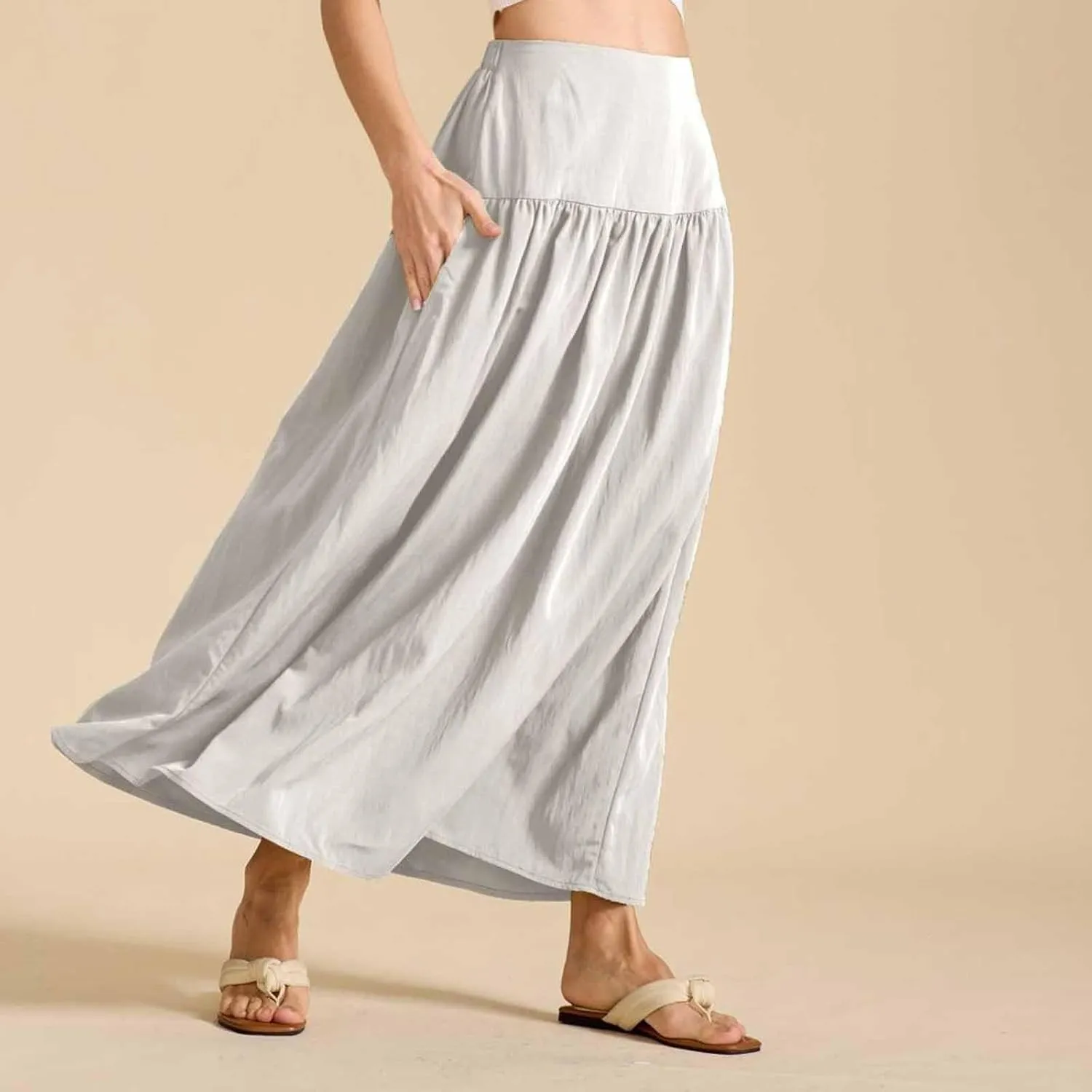Women's Pleated Skirts Summer Boho Flowy Tiered Maxi Skirt 2025 Fashion Elastic Waist Long Beach Dress, S-XL