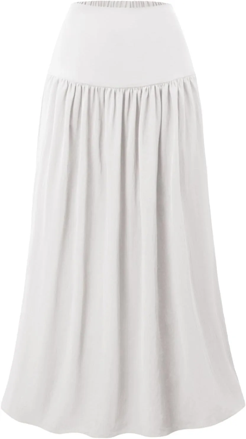 Women's Pleated Skirts Summer Boho Flowy Tiered Maxi Skirt 2025 Fashion Elastic Waist Long Beach Dress, S-XL