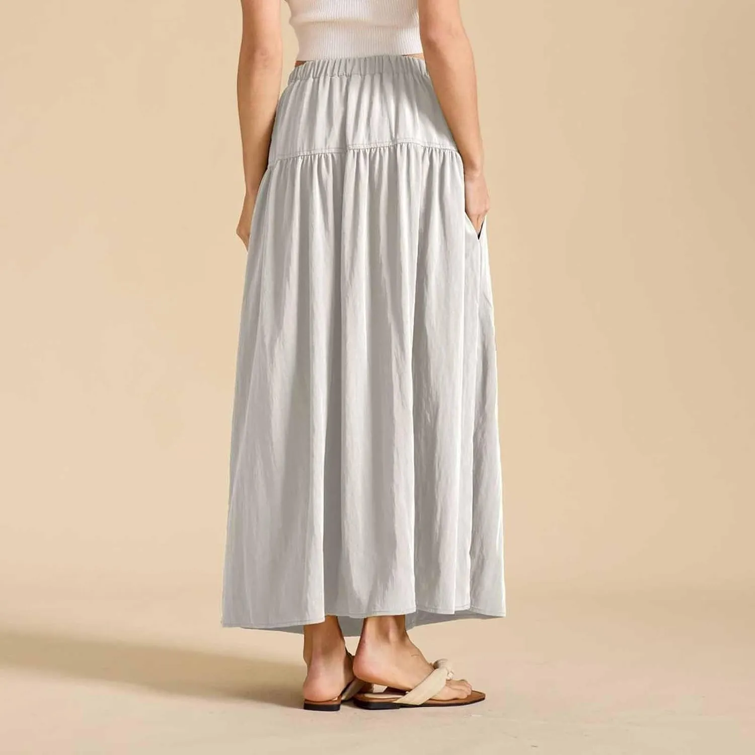 Women's Pleated Skirts Summer Boho Flowy Tiered Maxi Skirt 2025 Fashion Elastic Waist Long Beach Dress, S-XL