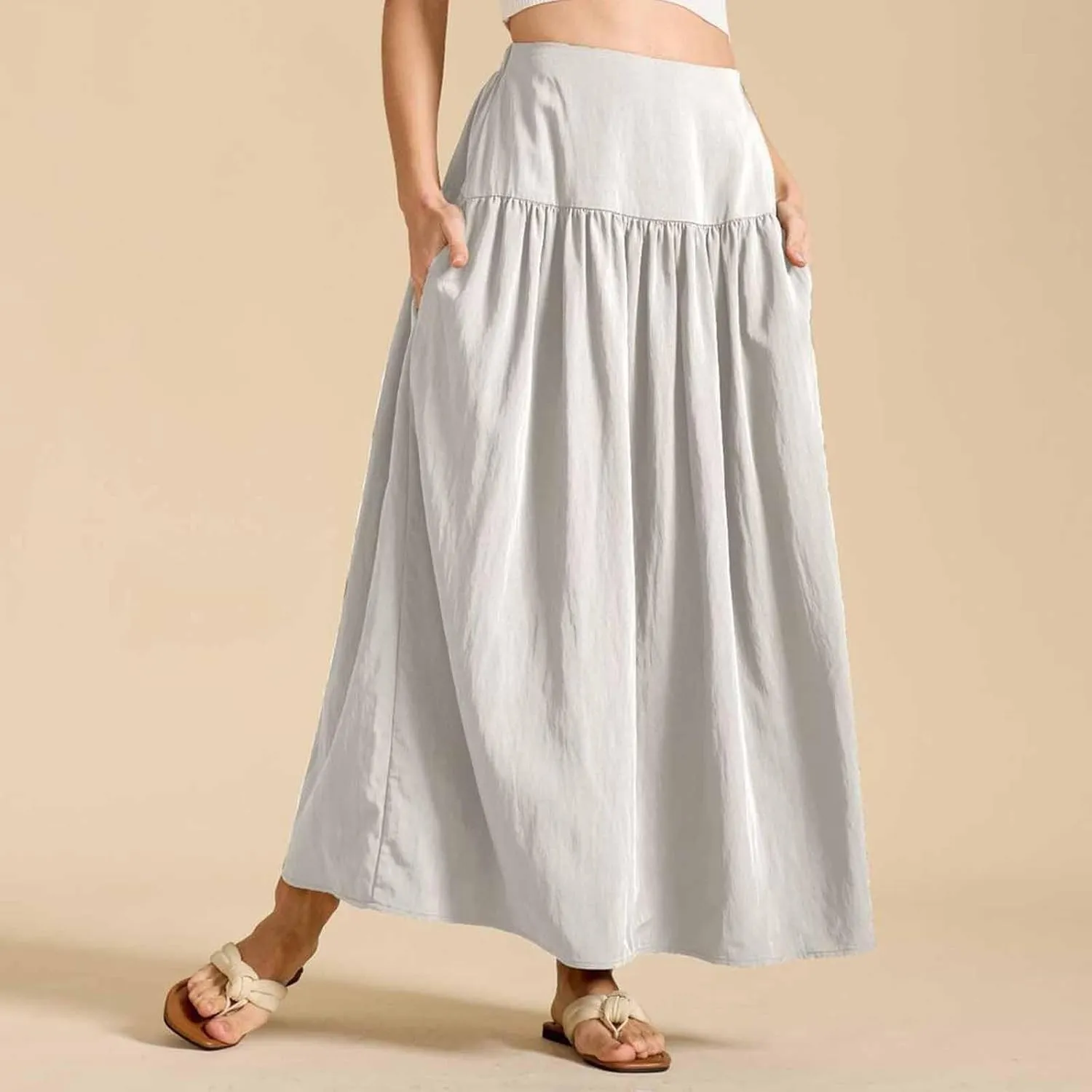 Women's Pleated Skirts Summer Boho Flowy Tiered Maxi Skirt 2025 Fashion Elastic Waist Long Beach Dress, S-XL