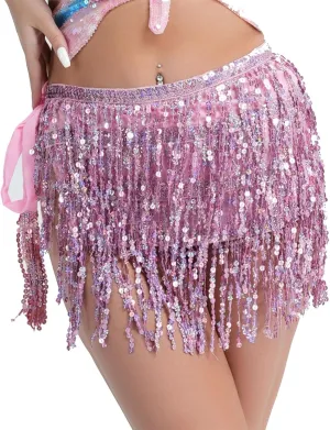 Women's Sexy Wrap Hip Scarf Sequined Tassel Waist Scarf Adult Female Belly Dance Dress Bandage Waist Chain Skirt
