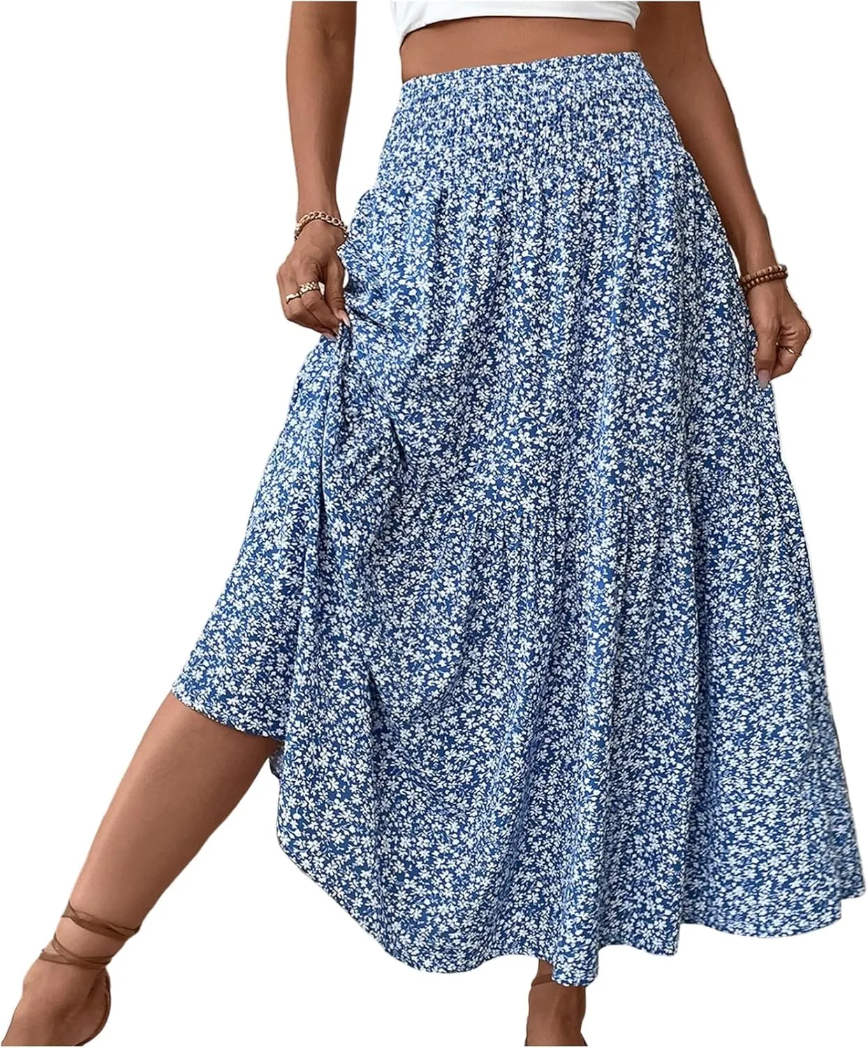 Women's Skirts Bohemian Long Skirts Flowy High Waist A Line Maxi Skirts Summer Pleated, S-XL