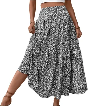 Women's Skirts Bohemian Long Skirts Flowy High Waist A Line Maxi Skirts Summer Pleated, S-XL