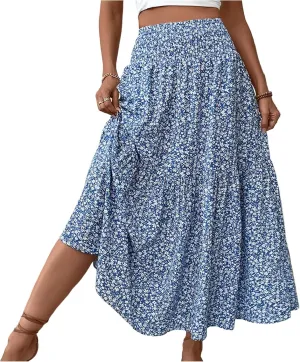 Women's Skirts Bohemian Long Skirts Flowy High Waist A Line Maxi Skirts Summer Pleated, S-XL