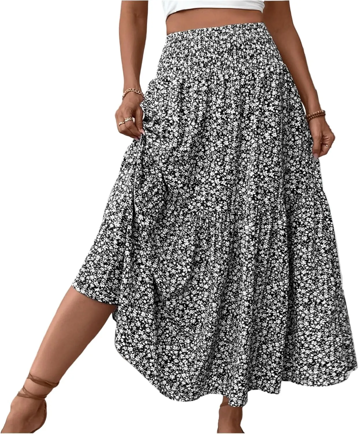 Women's Skirts Bohemian Long Skirts Flowy High Waist A Line Maxi Skirts Summer Pleated, S-XL