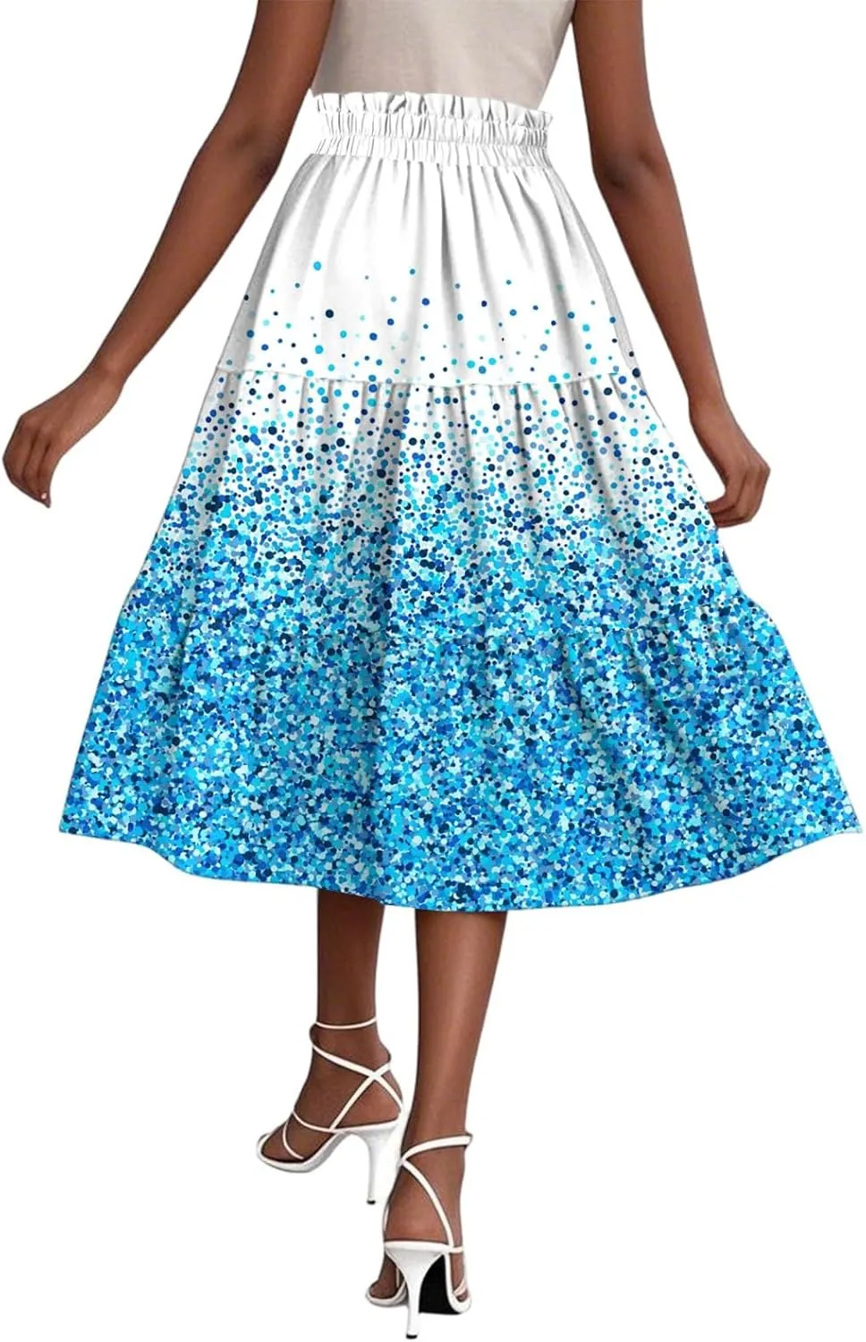 Women's Sundresses Boho Floral Skirt Casual Elastic High Waist Maxi Skirts Flowy A Line Beach Long Skirt, S-2XL