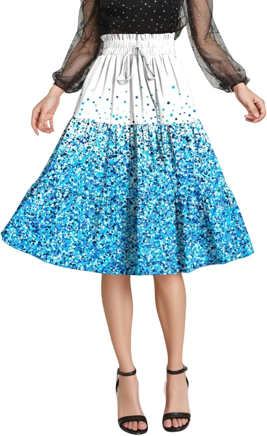 Women's Sundresses Boho Floral Skirt Casual Elastic High Waist Maxi Skirts Flowy A Line Beach Long Skirt, S-2XL