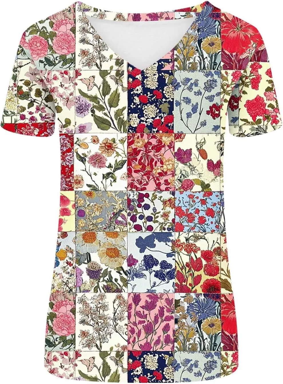 Womens Tops Dressy Casual V Neck Blouse Vintage Floral Graphic Tee Cap Sleeve T Shirts Summer Trendy Outfits 2025